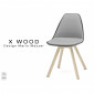 Chaise design X-WOOD assise et dossier coque plastique garnis, habillage tissu, piétement bois naturel - Lot de 4 chaises|Chaise|100chaises