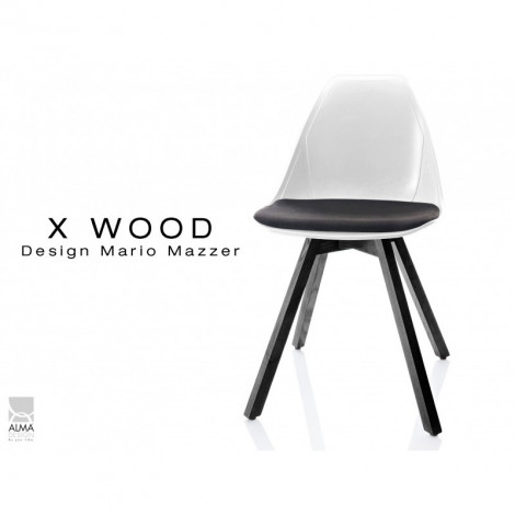 Chaise design coque piétement bois X-WOOD assise avec coussin, piétement vernis gris fer - Lot de 4 chaises|Chaise|100chaises Chaise design coque piétement bois X-WOOD assise avec coussin, piétement vernis gris fer - Lot de 4 chaises|Chaise|100chaises