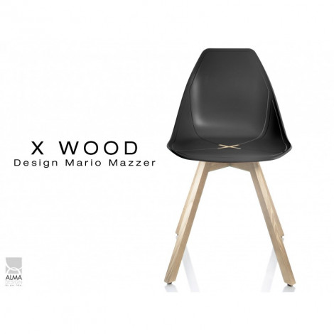 Chaise design coque piétement bois X-WOOD assise plastique, piétement vernis naturel - Lot de 4 chaises|Chaise|100chaises Chaise design coque piétement bois X-WOOD assise plastique, piétement vernis naturel - Lot de 4 chaises|Chaise|100chaises