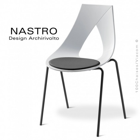 Chaise design NASTRO, assise coque plastique couleur avec coussin, piétement acier peint ou chromé brillant.|Chaise|100chaises