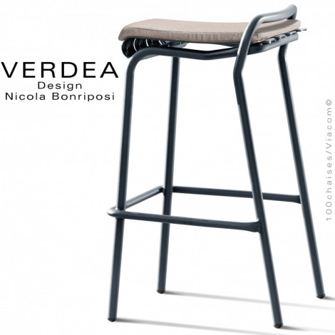 Tabouret de bar d'extérieur VERDEA, structure aluminium peint, assise coussin confort habillage tissu déperlant.|Tabouret|100chaises