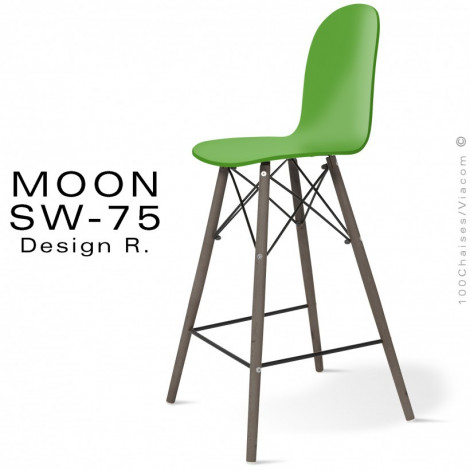 Tabouret de bar MOON-SW75, piétement bois de hêtre massif légèrement conique et vernis, assise multiplis de bois de hêtre peint.|Tabouret|100chaises
