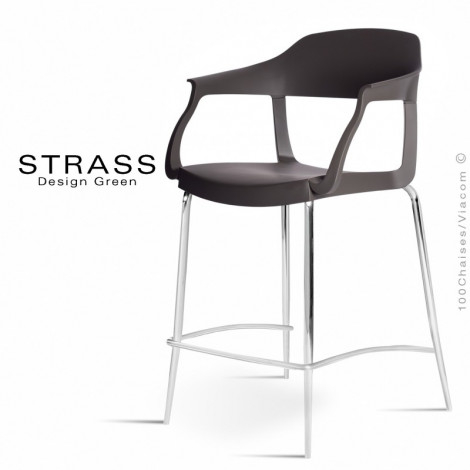 Tabouret de cuisine confort STRASS, assise coque plastique couleur avec accoudoirs, piétement acier chromé - Lot de 4 pièces.|Tabouret|100chaises