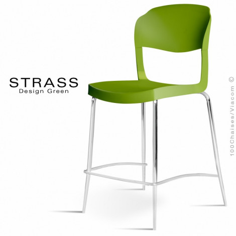 Tabouret de cuisine esprit rétro ou classique STRASS, assise coque plastique couleur, piétement acier chromé - Lot de 4 pièces.|Tabouret|100chaises