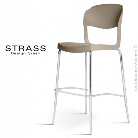 Tabouret de bar esprit rétro ou classique STRASS, assise coque plastique couleur, piétement acier chromé - Lot de 4 pièces.|Tabouret|100chaises