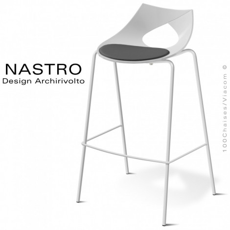 Tabouret de bar design NASTRO, assise coque plastique couleur avec coussin, piétement acier peint ou chromé.|Tabouret|100chaises