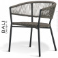 Fauteuil confort repas pour extérieur BALI, structure aluminium peint, assise et dossier corde tressée marine.|Fauteuil / Chauffeuse|100chaises