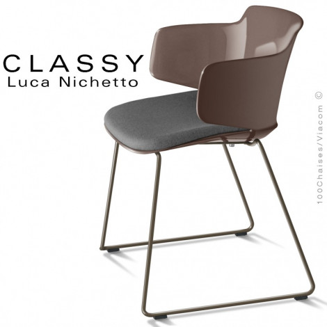 Fauteuil confort design CLASSY, piétement luge acier peint ou chromé, assise plastique couleur avec coussin - Lot de 2 pièces.|Fauteuil / Chauffeuse|100chaises