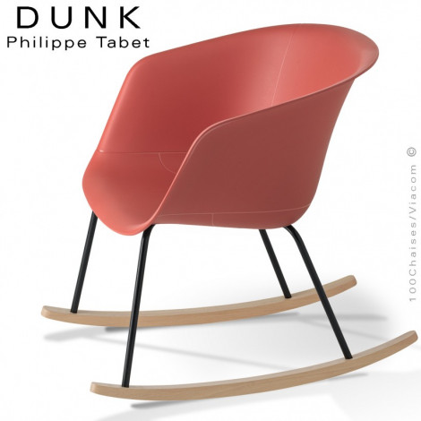 Fauteuil à bascule rocking chair DUNK, assise plastique couleur, piétement acier peint et bois massif de hêtre, finition vernis.|Fauteuil / Chauffeuse|100chaises