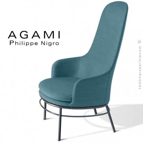 Bergère ou fauteuil design lounge AGAMI, assise dossier et accoudoirs habillage tissu tissé, piétement acier peint ou chromé.|Fauteuil / Chauffeuse|100chaises