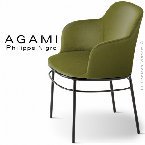 Fauteuil confort repas design AGAMI, assise dossier et accoudoirs habillage tissu tissé, piétement acier peint ou chromé.|Fauteuil / Chauffeuse|100chaises