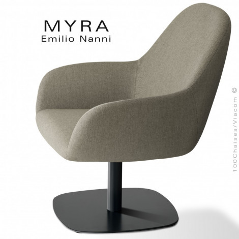 Fauteuil lounge MYRA, assise, dossier et accoudoirs garnis de mousse, habillage tissu couleur, colonne centrale acier peint.|Fauteuil / Chauffeuse|100chaises