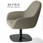 Fauteuil lounge MYRA, assise, dossier et accoudoirs garnis de mousse, habillage tissu couleur, colonne centrale acier peint.|Fauteuil / Chauffeuse|100chaises