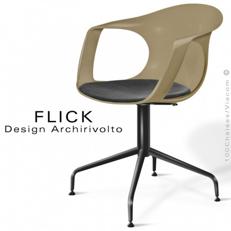 Fauteuil design FLICK, assise pivotante coque couleur avec coussin, piétement colonne centrale, 4 branches.|Fauteuil / Chauffeuse|100chaises