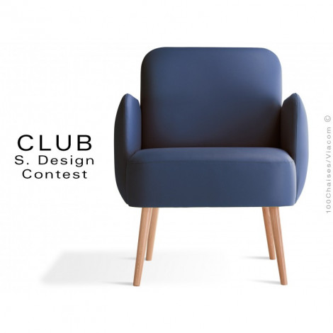 Fauteuil esprit rétro CLUB, assise et dossier garnis de mousse, habillage cuir synthétique, piétement bois conique.|Fauteuil / Chauffeuse|100chaises