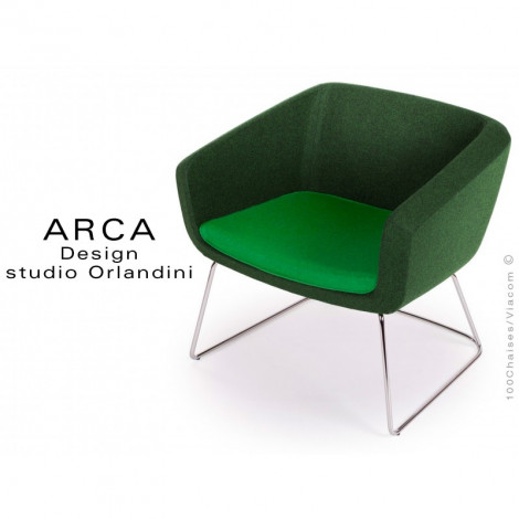 Fauteuil lounge pour salle d'attente ARCA piétement luge chromé, habillage tissu 100% laine|Fauteuil / Chauffeuse|100chaises Fauteuil lounge pour salle d'attente ARCA piétement luge chromé, habillage tissu 100% laine|Fauteuil / Chauffeuse|100chaises
