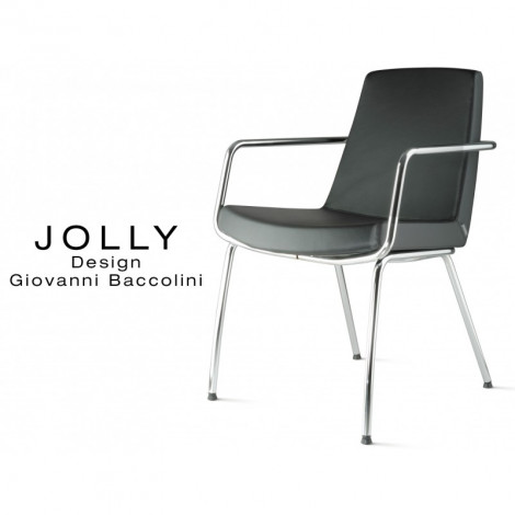 Fauteuil pour salle de réunion confortable JOLLY-4, piétement chromé, assise et dossier garnis, habillage éco-cuir|Fauteuil / Chauffeuse|100chaises Fauteuil pour salle de réunion confortable JOLLY-4, piétement chromé, assise et dossier garnis, habillage éco-cuir|Fauteuil / Chauffeuse|100chaises