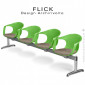 Banc ou assise sur poutre design FLICK, piétement aluminium brillant, assise 4 places coque plastique couleur avec coussin.|Banquettes / Bancs / Poufs|100chaises