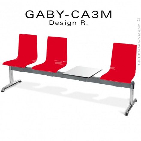 Banc ou assise sur poutre GABY pour salle d'attente, assise trois places couleur avec porte revues, piétement aluminium.|Banquettes / Bancs / Poufs|100chaises