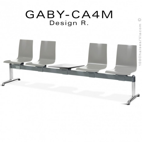 Banc ou assise sur poutre GABY pour salle d'attente, assise quatre places couleur avec porte revue, piétement aluminium.|Banquettes / Bancs / Poufs|100chaises