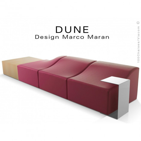 Banquette design modulable en forme de vague DUNE-3, assise garnie de mousse, habillage cuir synthétique, structure bois.|Banquettes / Bancs / Poufs|100chaises