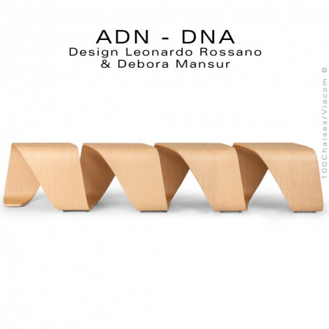 Banc d'attente design ADN-DNA, assise 4 places aux formes hélicoïdales en multiplis de hêtre, finition placage chêne naturel.|Banquettes / Bancs / Poufs|100chaises Banc d'attente design ADN-DNA, assise 4 places aux formes hélicoïdales en multiplis de hêtre, finition placage chêne naturel.|Banquettes / Bancs / Poufs|100chaises