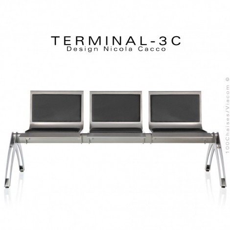 Banc design pour salle d'attente TERMINAL, assise trois places avec coussin d'assise, structure acier peint.|Banquettes / Bancs / Poufs|100chaises