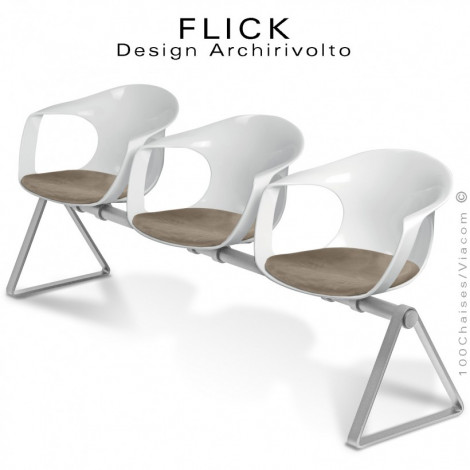 Banc design FLICK ou sièges sur poutre pour salle d'attente, structure acier peint, assise coque plastique couleur avec coussin.|Banquettes / Bancs / Poufs|100chaises