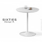 Petite table ronde design SIXTIES, pied colonne centrale terminaison type trompette acier peint, plateau stratifié unicolore.|Table|100chaises