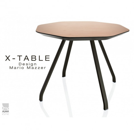 Table d'appoint pour salon, hall et salle d'attente X-TABLE, piétement acier, plateau fantaisie bois|Table|100chaises Table d'appoint pour salon, hall et salle d'attente X-TABLE, piétement acier, plateau fantaisie bois|Table|100chaises