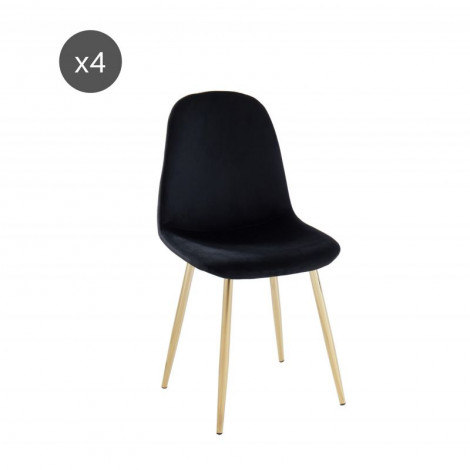 Lot de 4 chaises LENA velours noir pieds métal doré|Chaise|Baita Home