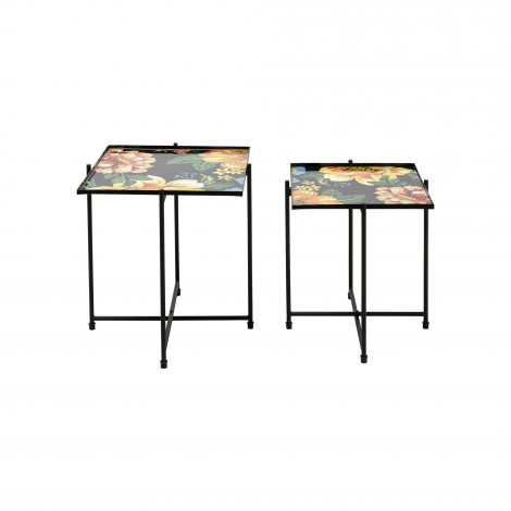Tables d'appoint noires fleurs set de 2 Kare Design|Chevet|Kare