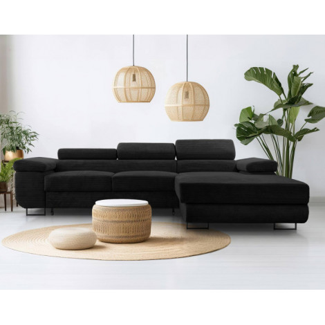 Pablo - canapé d'angle droit - 6 places - convertible avec coffre et têtières réglables - en velours côtelé|Canape|BestMobilier