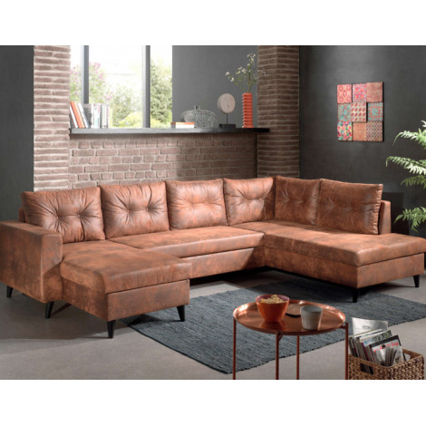 NORDIC - Canapé panoramique en U - 7 places - Convertible - Industriel vintage - Angle Droit|Canape|BestMobilier
