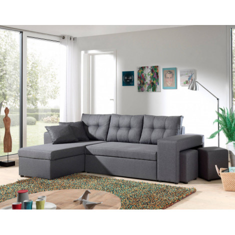 California - Canapé d'angle réversible et convertible avec coffre de rangement - Gris|Canape|BestMobilier