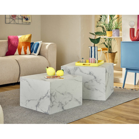 Fabio - lot de 2 tables basses - marbre blanc|Table Basse|BestMobilier
