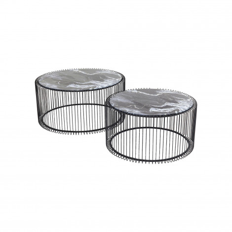 Tables basses rondes Wire noires effet marbre set de 2 Kare Design|Table Basse|Kare