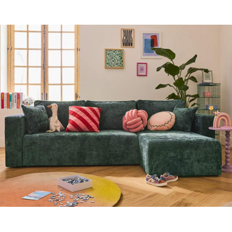 Topaze - canapé d'angle réversible 4 places convertible avec coffre en velours à relief texturé|Canape|BestMobilier