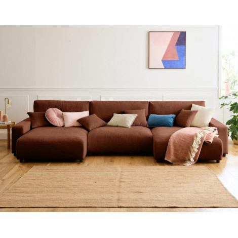 Pivoine - canapé panoramique en U - 7 places - convertible avec coffre - en velours texturé|Canape|BestMobilier