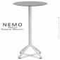 Table mange debout design NEMO, pour CHR. et la maison, piétement aluminium peint, plateau fixe rond compact couleur.|Table|100chaises