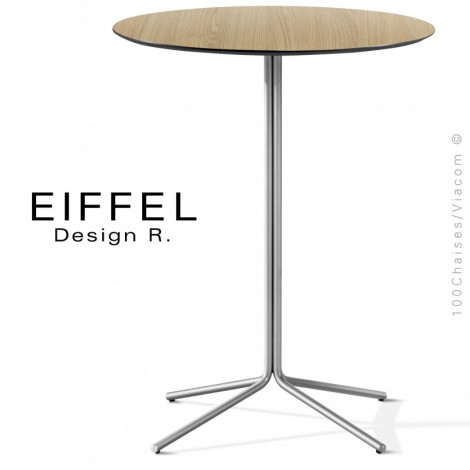 Table ronde pour café, bistrot EIFFEL piétement 4 branches acier peint ou chromé, plateau Compact aspect bois ou matière.|Table|100chaises