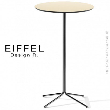 Mange debout ronde pour café, bistrot EIFFEL piétement 4 branches acier peint ou chromé, plateau Compact couleur monochrome.|Table|100chaises