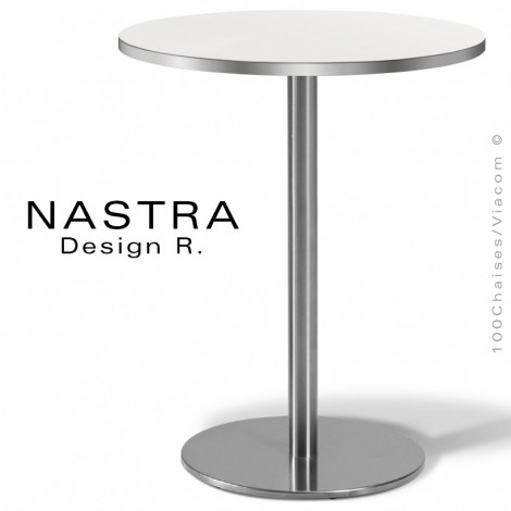 Table de café ronde NASTRA, piétement colonne centrale inox / chromé, plateau stratifié couleur unie, chant PVC inox / chromé.|Table|100chaises