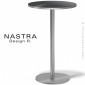 Table mange debout ronde NASTRA, piétement colonne centrale inox / chromé, plateau stratifié couleur unie, chant inox / chromé.|Table|100chaises