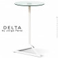 Table mange debout design DELTA, piétement fantaisie aluminium peint, plateau verre rond ou carré transparent securit.|Table|100chaises