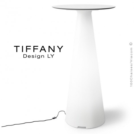 Table mange debout lumineux TIFFANY, piétement conique plastique, éclairage LED, plateau rond compact couleur.|Table|100chaises