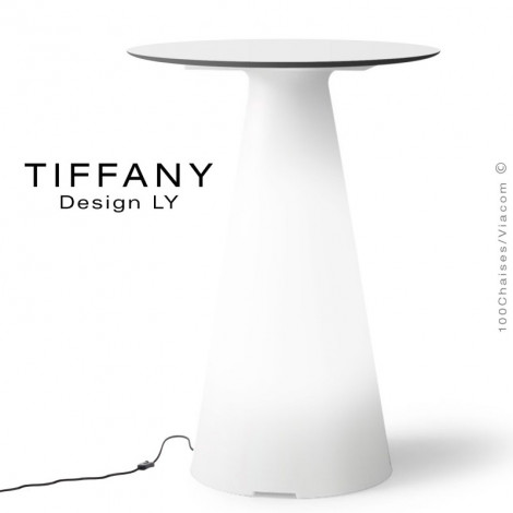 Table repas lumineuse design TIFFANY, piétement conique plastique, éclairage LED, plateau rond compact couleur.|Table|100chaises