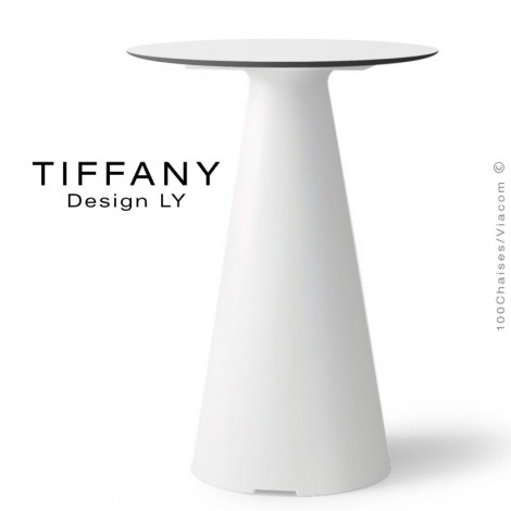 Table repas design TIFFANY, piétement conique plastique couleur, plateau rond compact couleur.|Table|100chaises