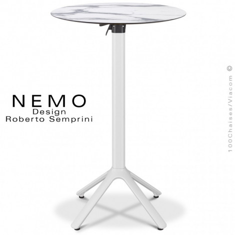 Table mange debout design NEMO, pour CHR., piétement encastrable aluminium peint, plateau rabattable rond compact couleur.|Table|100chaises