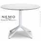 Table repas design NEMO MAXI, pour CHR., piétement encastrable aluminium peint, plateau rabattable rond compact couleur.|Table|100chaises